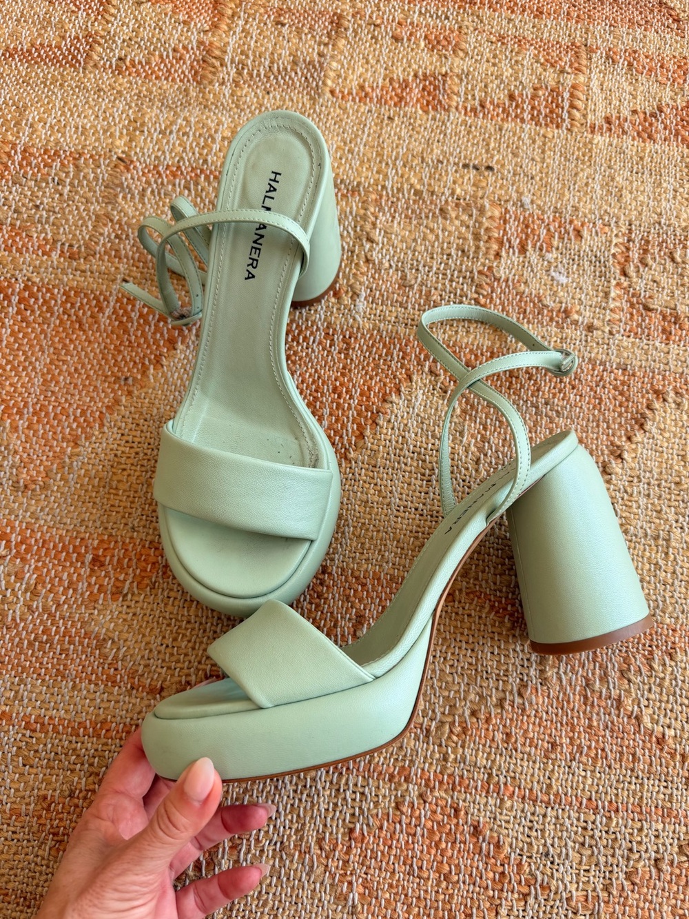 Halmanera Erika Leather Chunky Platfotm Sandals in Mint Aloe Leather Size 38.5 - Picture 9 of 12
